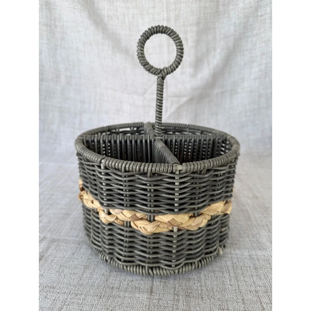 Silverware Tote Home OS Gray Excellent Woven Wicker 4-Slot Caddy